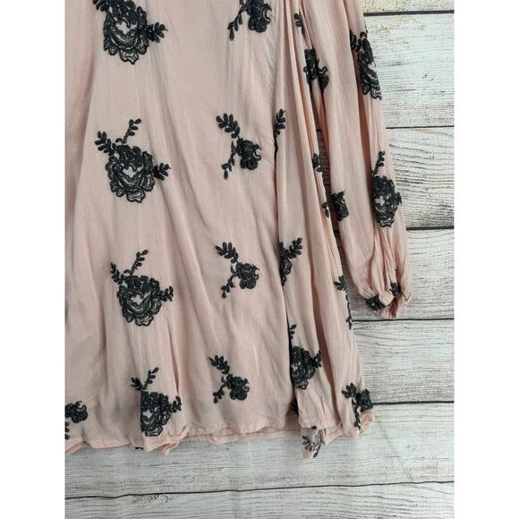 Free People Floral Embroidered Open Back Mini Dress Womens Medium Pink Gray - Picture 6 of 12